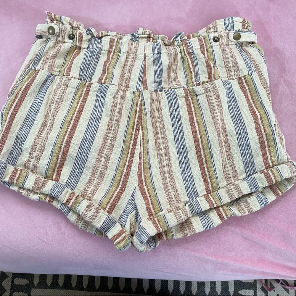 Free People Topanga Yarn Dyed Shorts New Large Boho Paper Bag Pocket striped - Picture 8 of 16